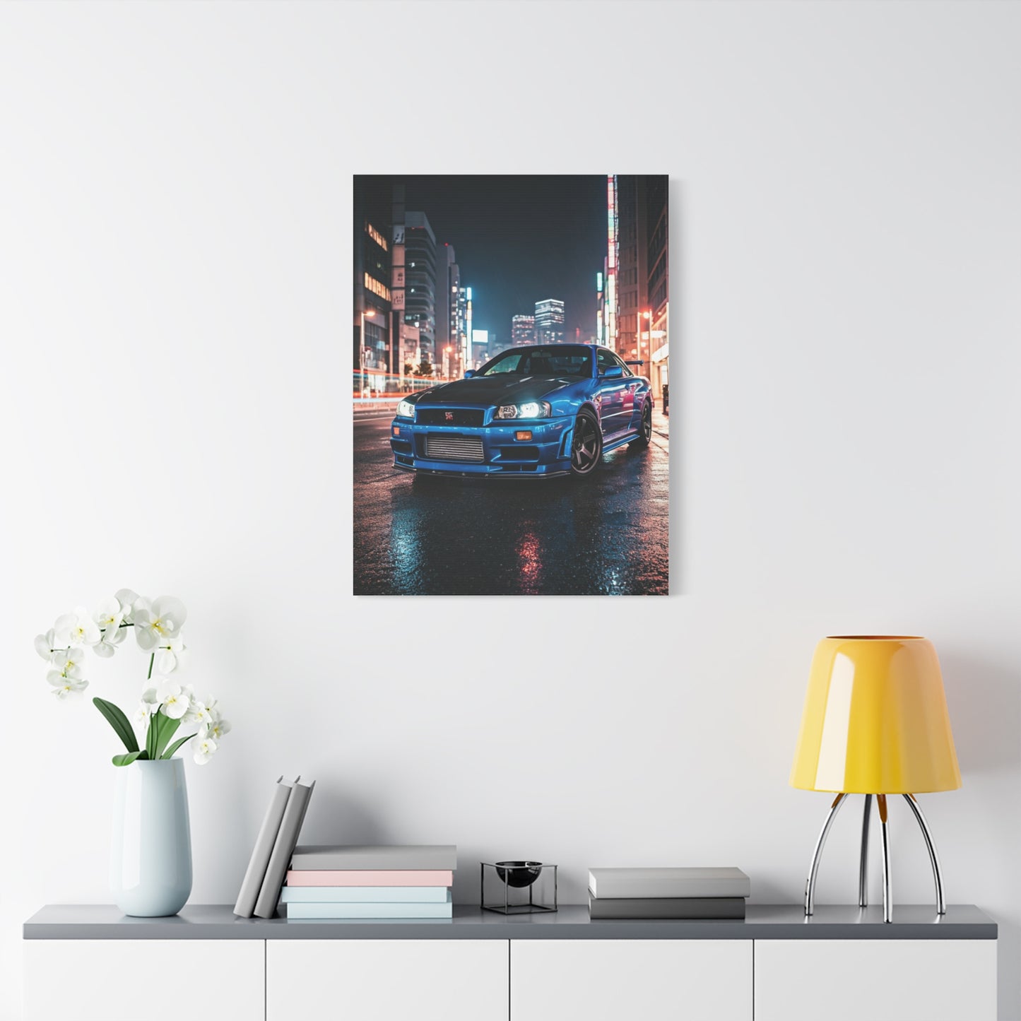 Nissan Skyline GT-R R34 City Rain Reflections Wall Art & Canvas Prints
