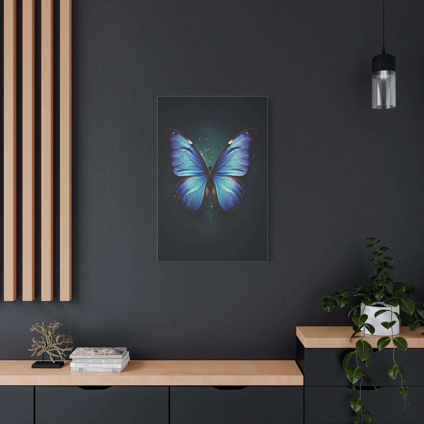 Luminous Sapphire Butterfly Portrait Wall Art & Canvas Prints