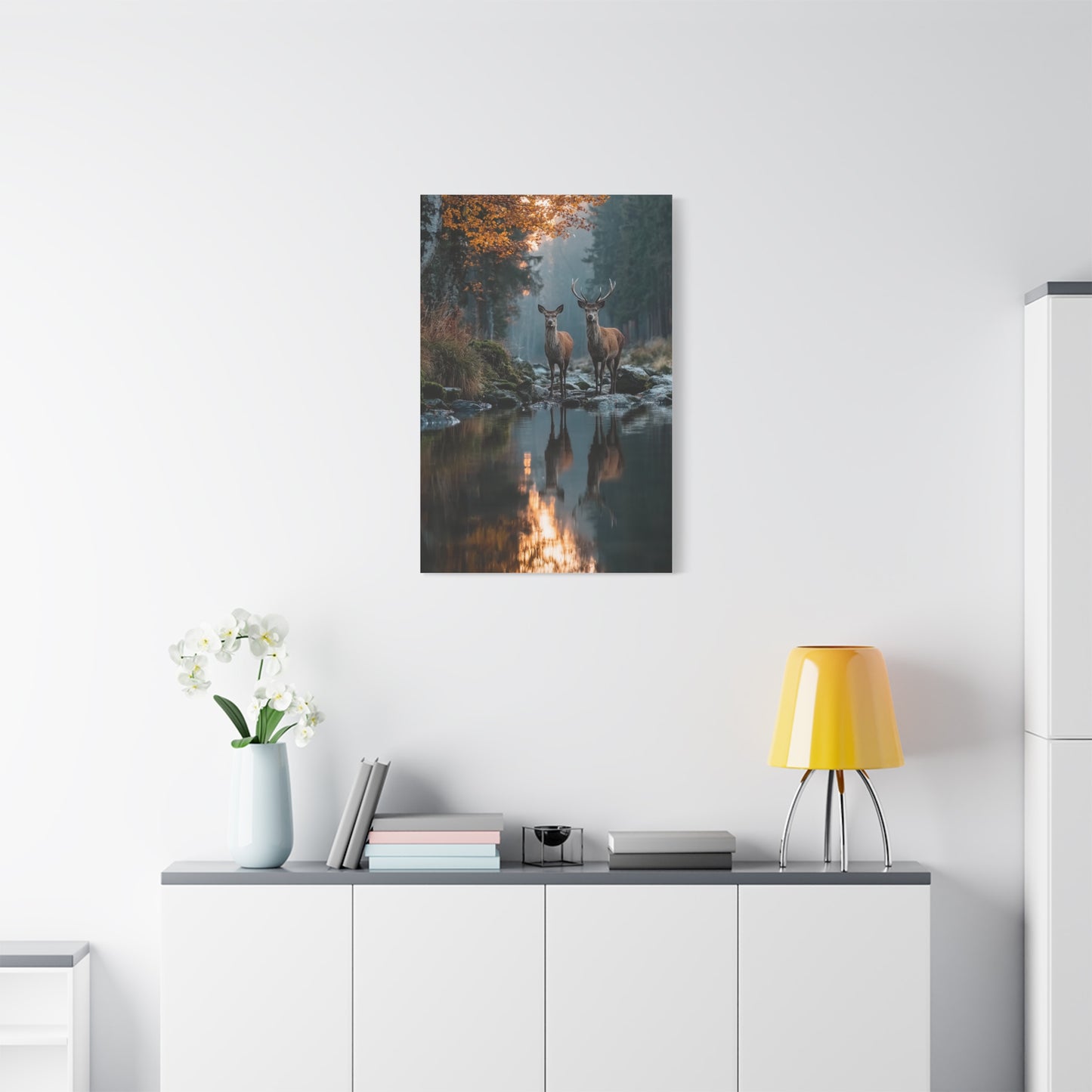 Autumn Forest Deer Reflection Wall Art & Canvas Print