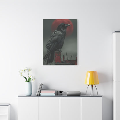 Raven Beneath the Crimson Moon Wall Art & Canvas Print
