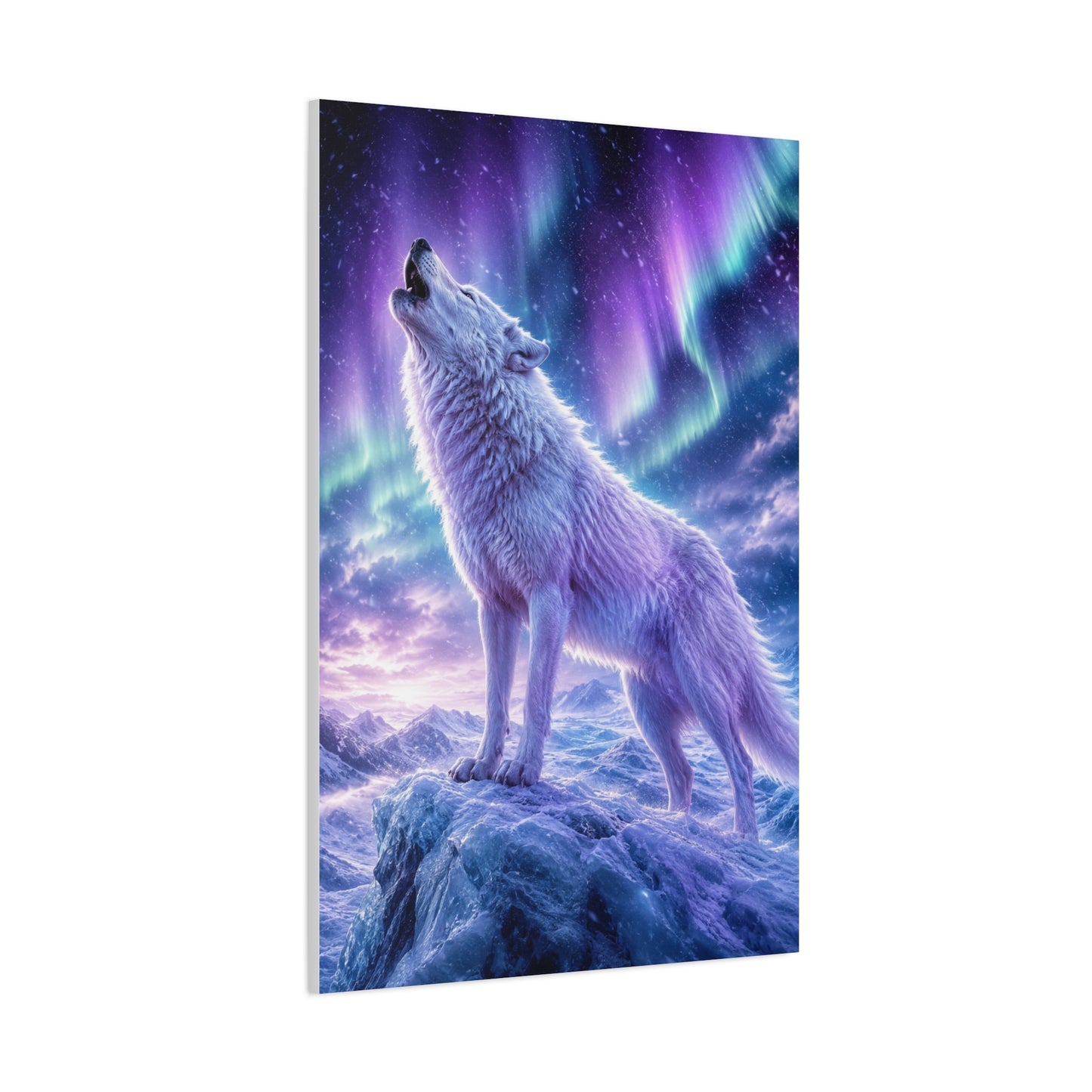 Aurora Night White Wolf Howling Scene Wall Art & Canvas Print