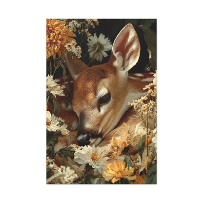 Floral Garland Deer Portrait Wall Art & Canvas Print