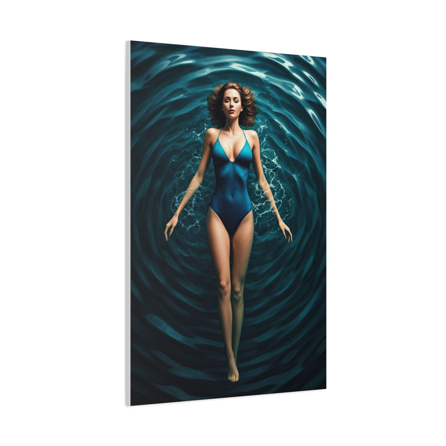Woman Floating in Circular Blue Water Wall Art & Canvas Prints