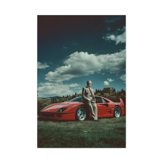 Enzo Ferrari Standing Beside the Ferrari F40 (1987) Wall Art & Canvas Print