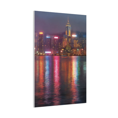Hong Kong Skyline Rainy Neon Reflections Wall Art & Canvas Print