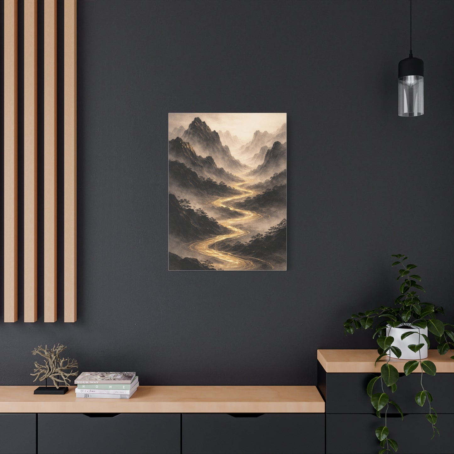 Gold River Mountain Landscape Wall Art & Canvas Print