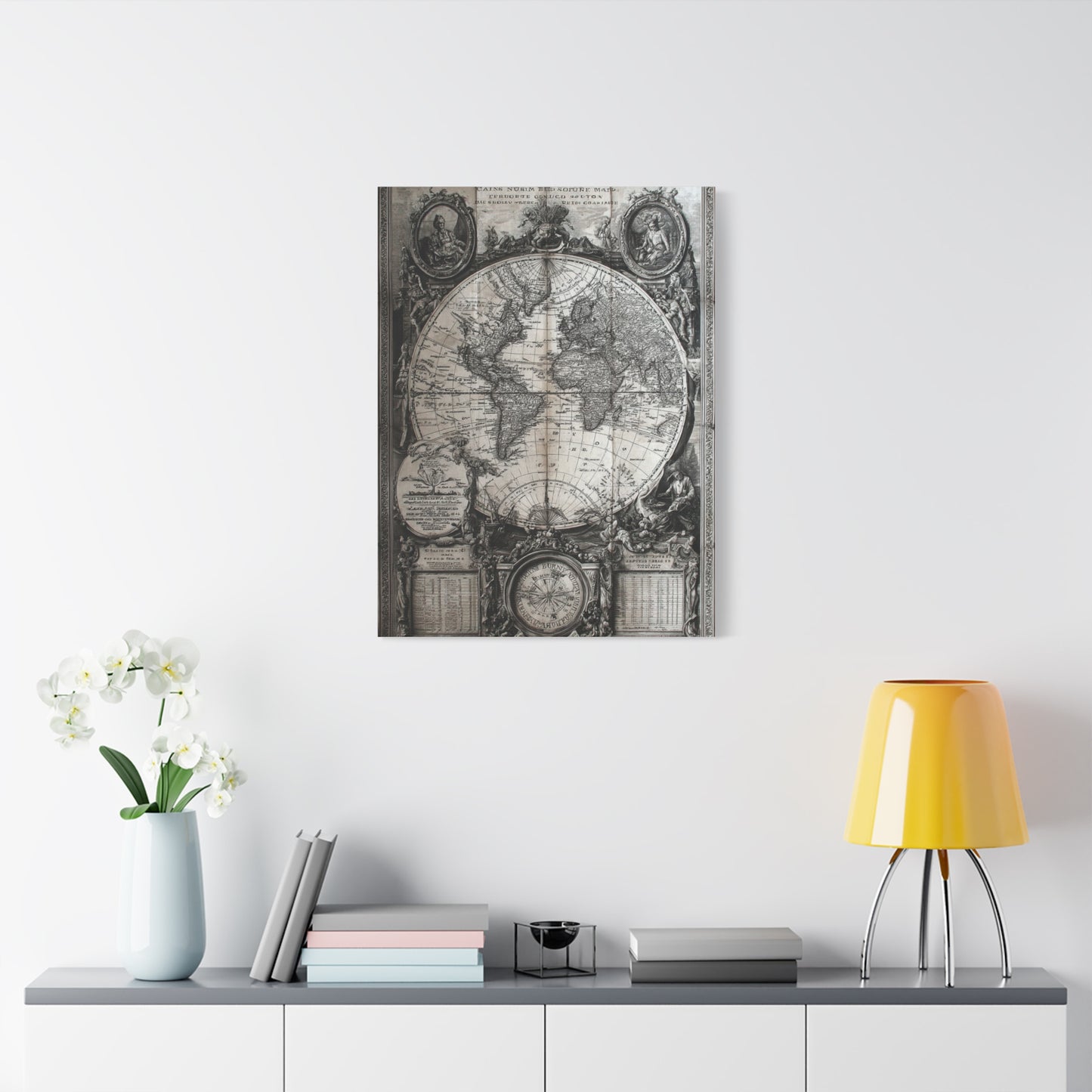 Antique World Map Engraving Wall Art & Canvas Print