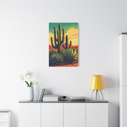 Southwestern Saguaro and Agave Desert Illustration Wall Art & Canvas Prints