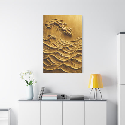 Golden Sculptural Wave Relief Wall Art & Canvas Print