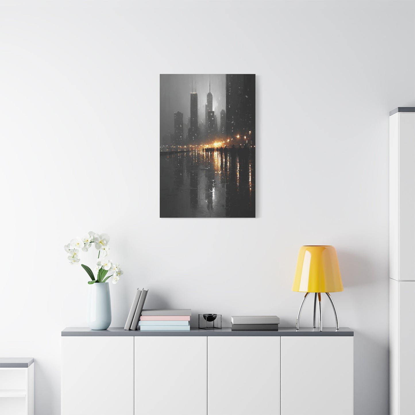 Rainy City Reflection Abstract Wall Art & Canvas Print