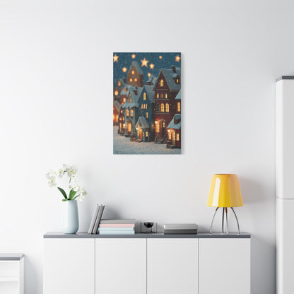 Nordic Winter Village Folk Scene Wall Art & Canvas Print