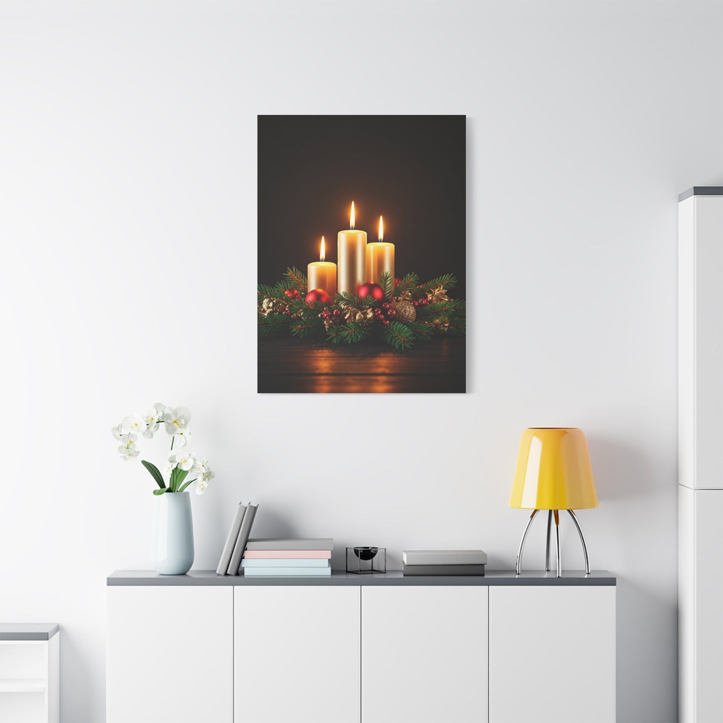 Christmas Candlelight Evergreen Centerpiece Wall Art & Canvas Print