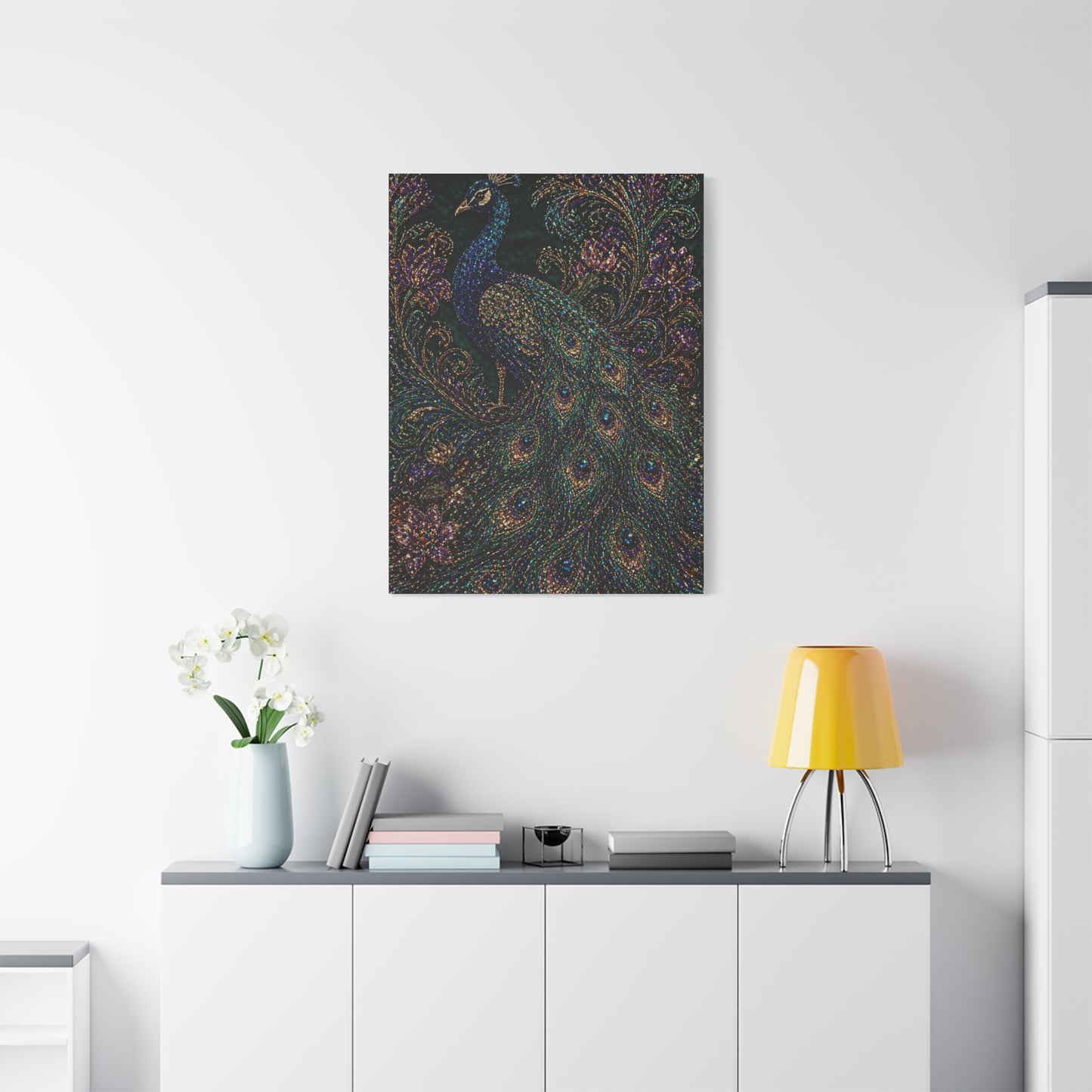 Beaded Textile Peacock Couture Wall Art & Canvas Print