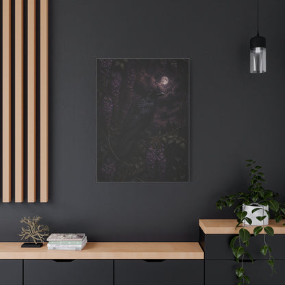 Raven in Wisteria Moonlit Scene Wall Art & Canvas Print