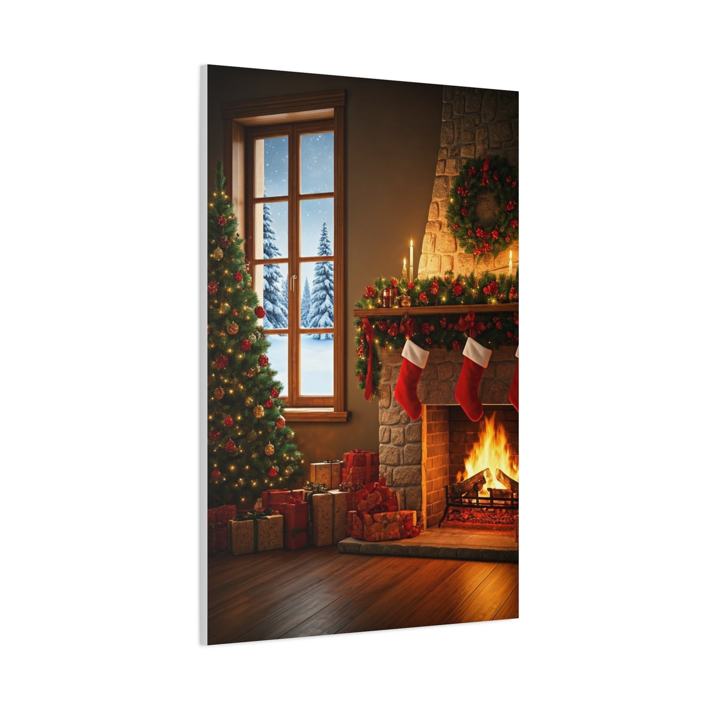 Cozy Christmas Fireplace Evening Wall Art & Canvas Print