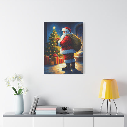 Painted Santa Delivering Gifts at Christmas Night Wall Art & Canvas Print
