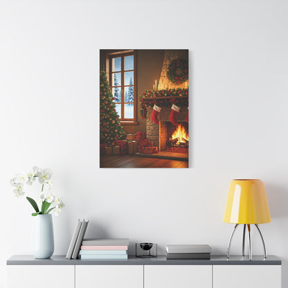 Cozy Christmas Fireplace Evening Wall Art & Canvas Print