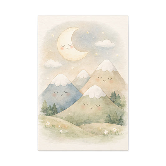 Moon & Sleepy Mountains Nursery Wall Art & Canvas Print
