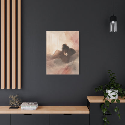 Blush Watercolor Lovers Close Embrace Wall Art & Canvas Print