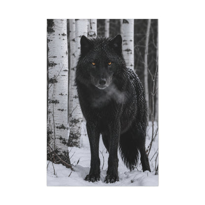 Midnight Black Wolf Aspen Forest Portrait Wall Art & Canvas Print