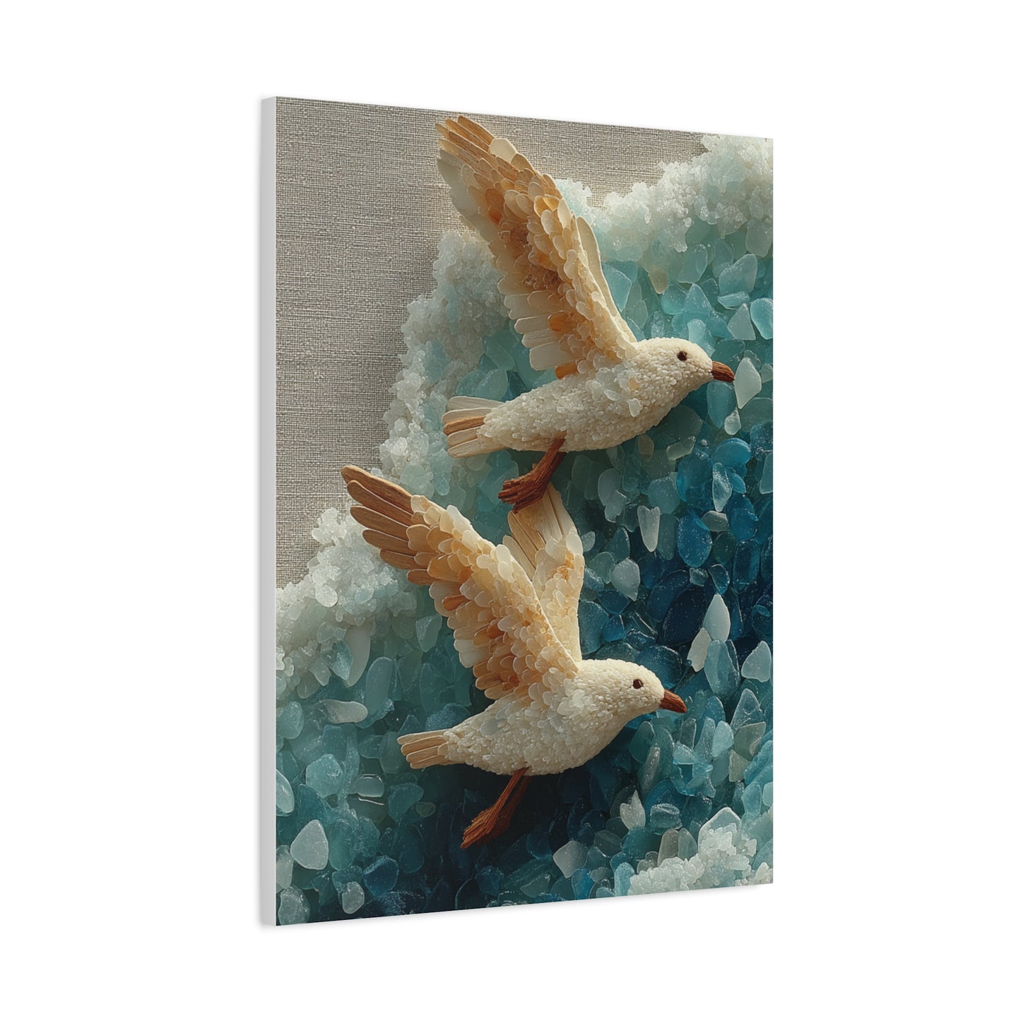Sea Glass And Driftwood Seagull Coastal Composition Wall Art & Canvas Print