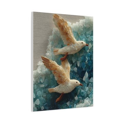 Sea Glass And Driftwood Seagull Coastal Composition Wall Art & Canvas Print