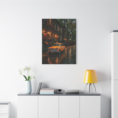 Rainy Autumn Brownstone Street Wall Art & Canvas Print