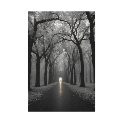 Misty Tree Avenue Monochrome Wall Art & Canvas Print