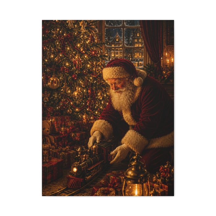 Santa and the Vintage Toy Train Wall Art & Canvas Print