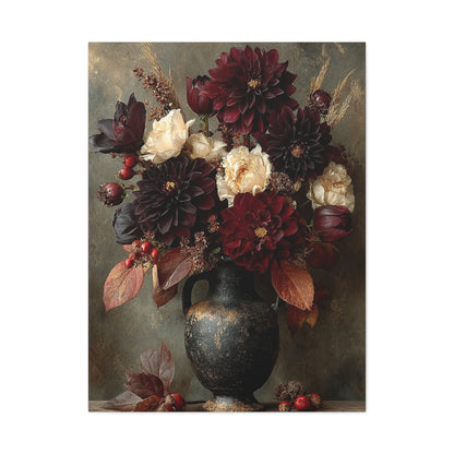 Burgundy Dahlia Autumn Floral Still Life Wall Art & Canvas Print