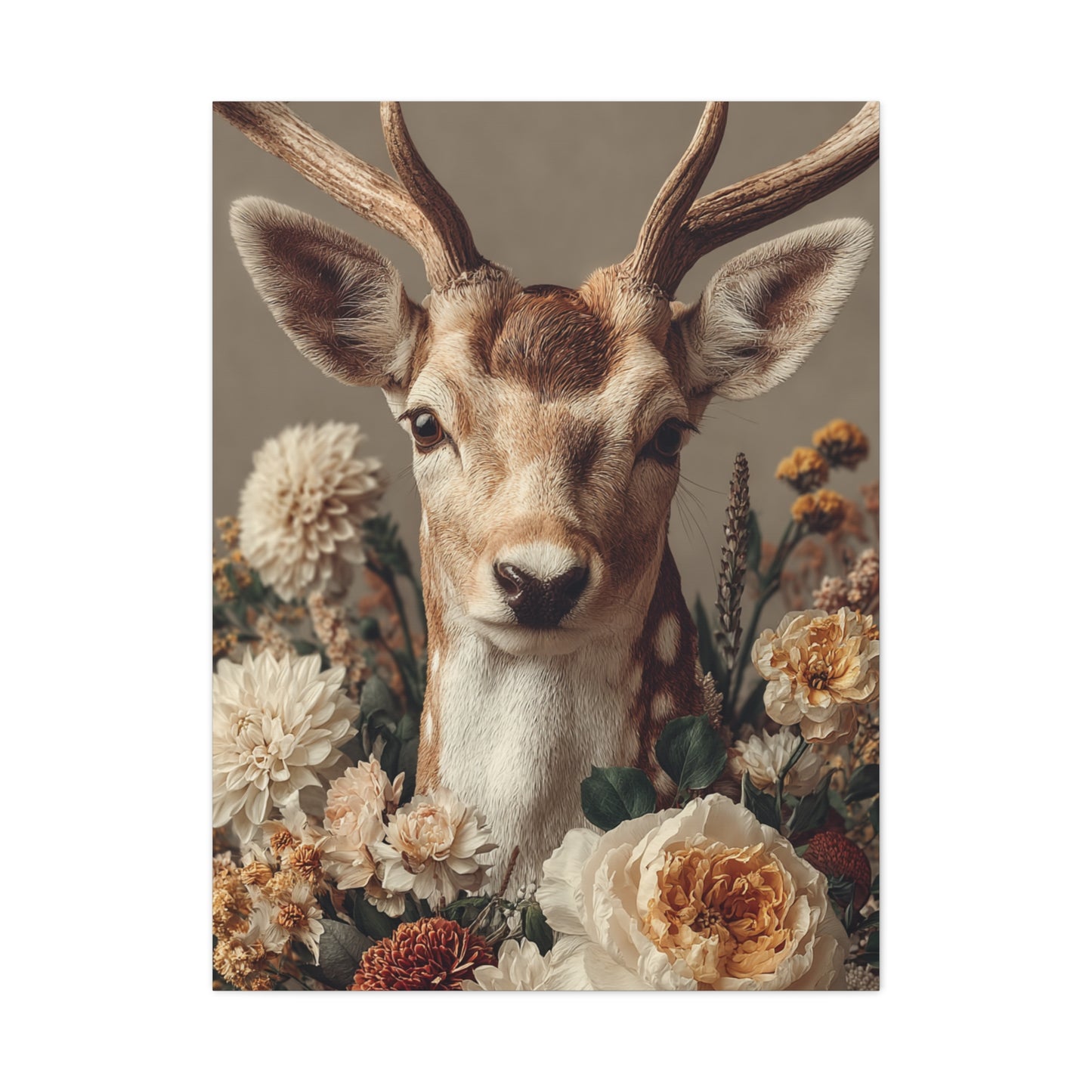 Botanical Deer Portrait Wall Art & Canvas Print