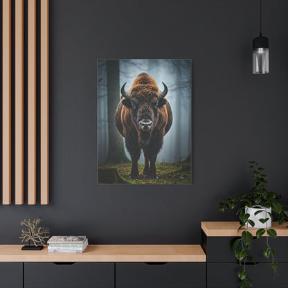 Bison Emerging from Forest Mist Wall Art & Canvas Print