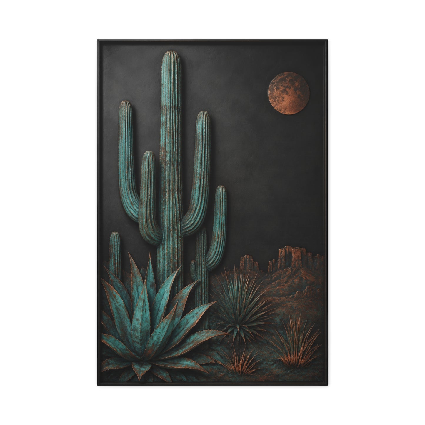 Turquoise Patina Desert Cactus Wall Art & Canvas Print