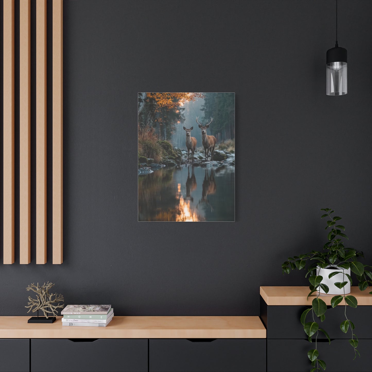 Autumn Forest Deer Reflection Wall Art & Canvas Print
