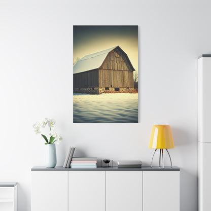Winter Barn in Snowfield Wall Art & Canvas Prints
