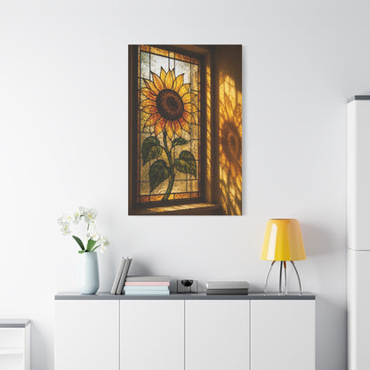 Golden Light Stained Glass Sunflower Wall Art & Canvas Print