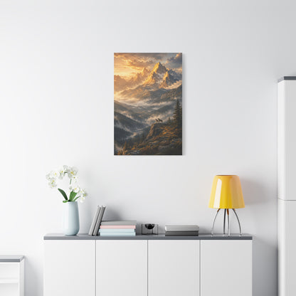 Golden Mountain Valley Wolf Pair Landscape Wall Art & Canvas Print