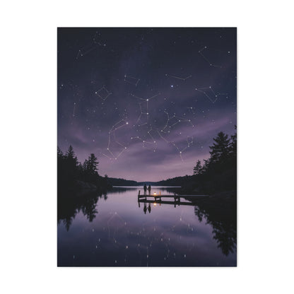 Starlit Reflection Lovers Minimal Scene Wall Art & Canvas Print