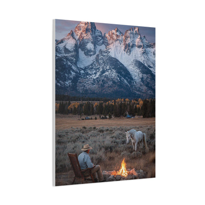 Lone Cowboy Walking Through Frontier Town Wall Art & Canvas Print