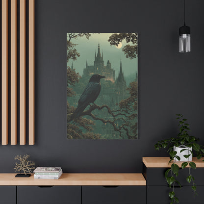 Raven Before Gothic Castle Wall Art & Canvas Print