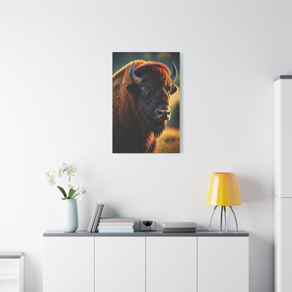 Golden Hour Bison Side Portrait with Warm Prairie Light Wall Art & Canvas Print