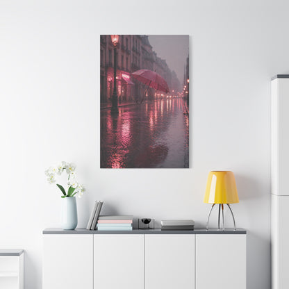 Dreamy Pink Umbrella Rain Scene Wall Art & Canvas Print