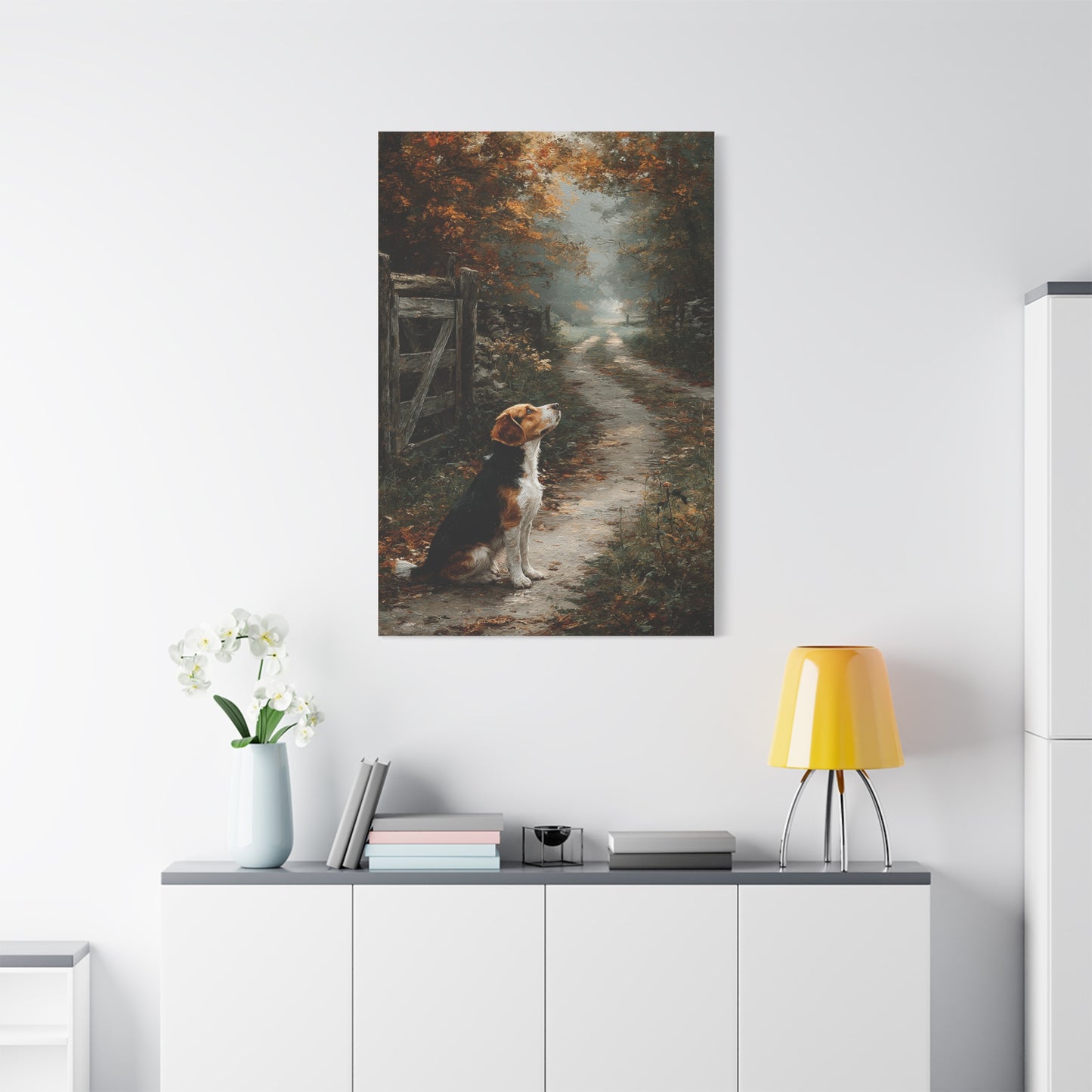 Beagle Autumn Country Lane Wall Art & Canvas Print