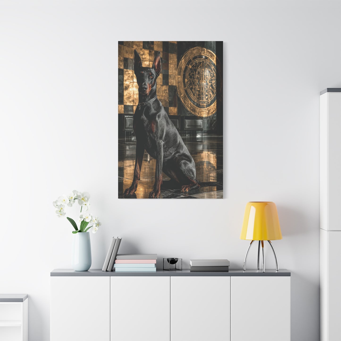 Doberman Art Deco Portrait Wall Art & Canvas Print