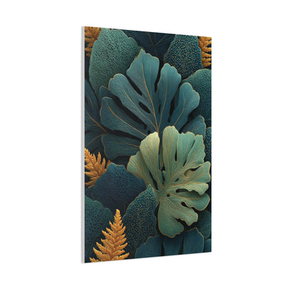 Dark Botanical Gold-Edged Leaves Wall Art & Canvas Print