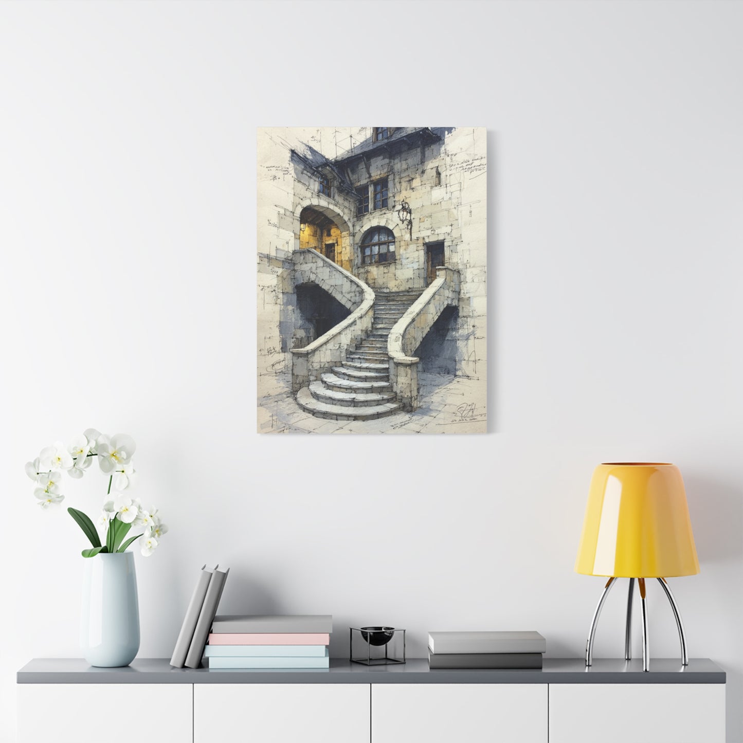 Architectural Staircase Sketch Wall Art & Canvas Print
