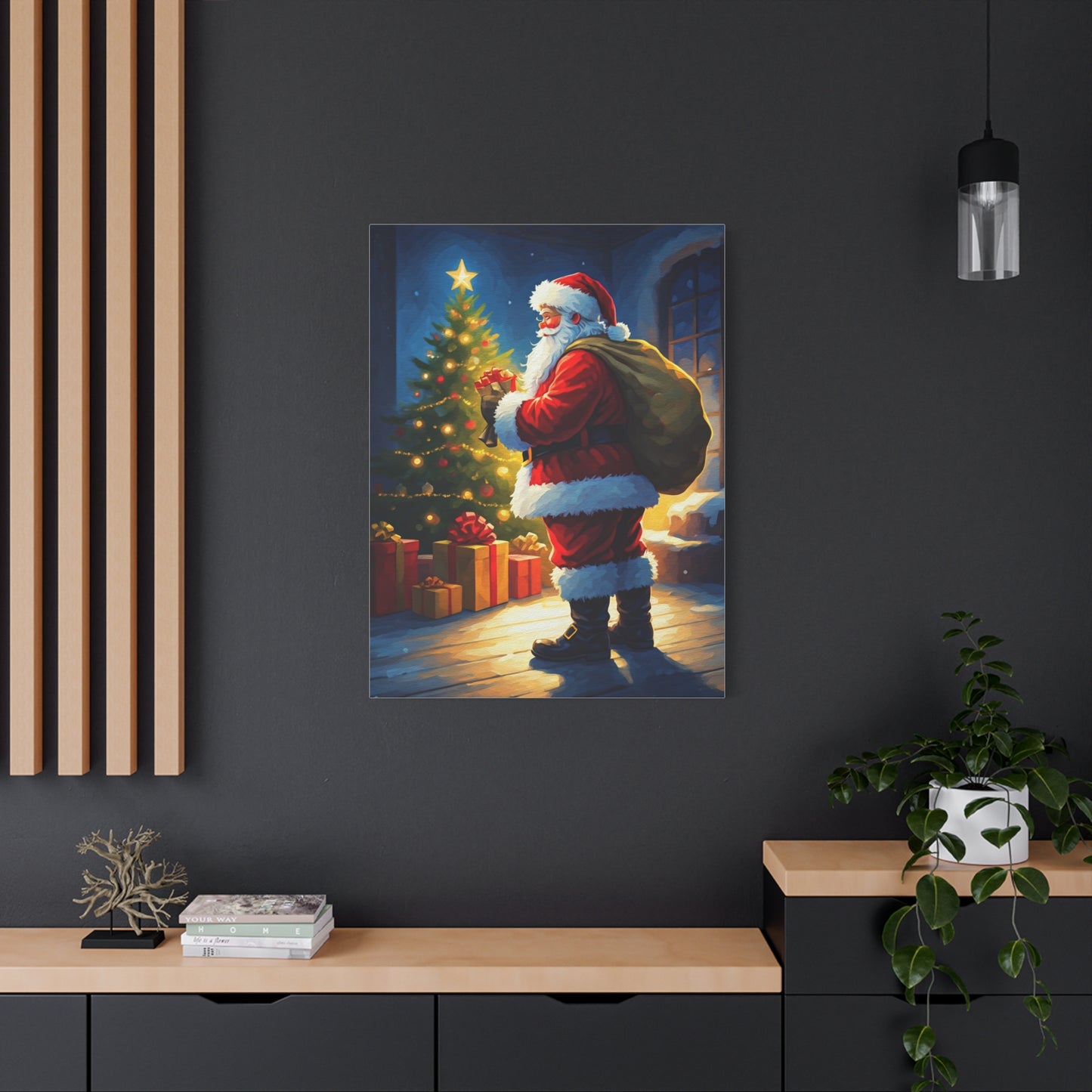Painted Santa Delivering Gifts at Christmas Night Wall Art & Canvas Print
