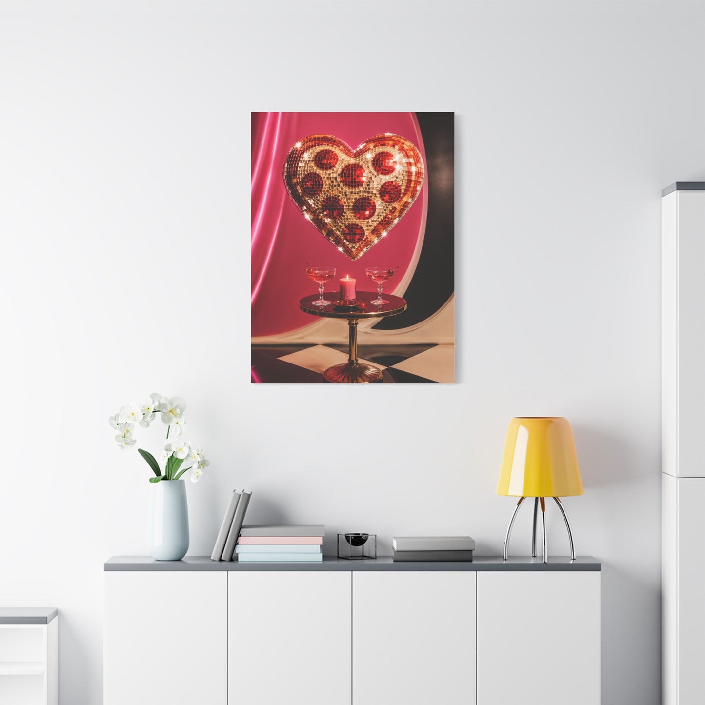 Disco Heart Cocktail Romance Scene Wall Art & Canvas Print