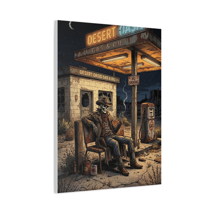 Desert Oasis Skeleton Cowboy Scene Wall Art & Canvas Print