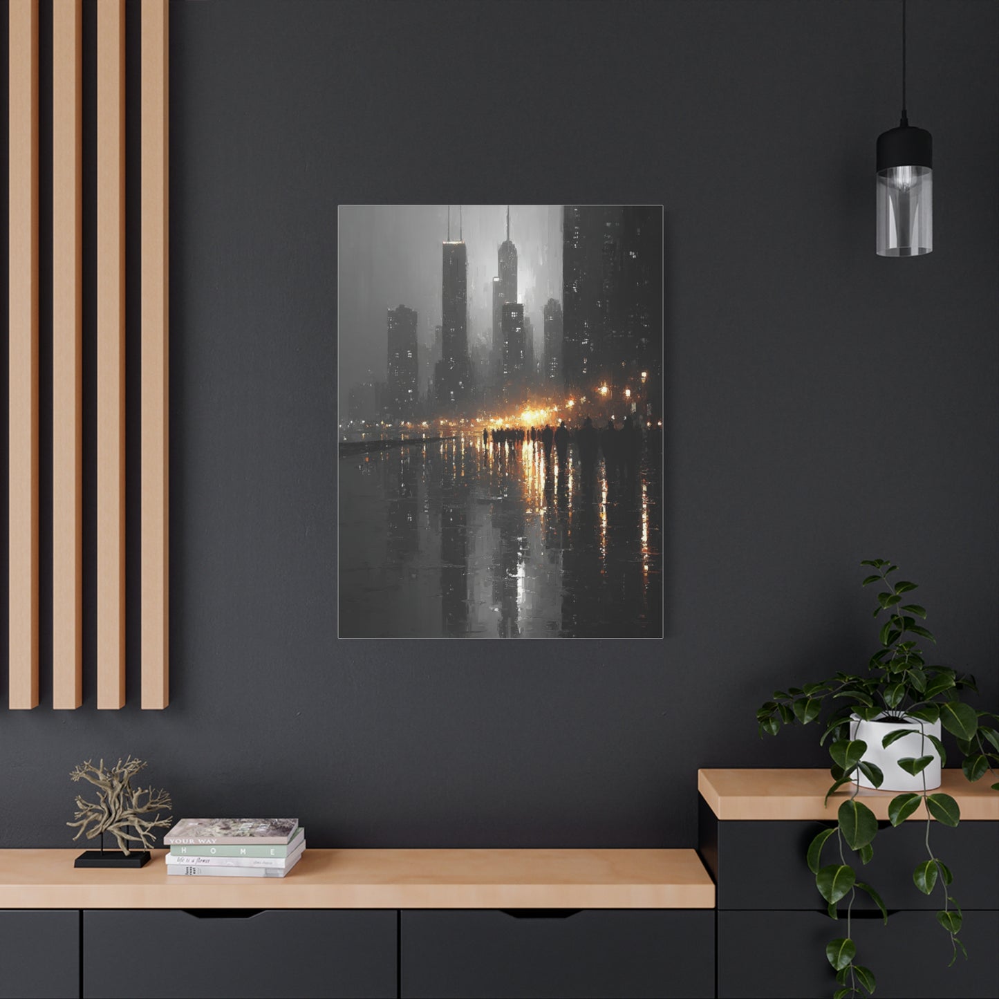 Rainy City Reflection Abstract Wall Art & Canvas Print